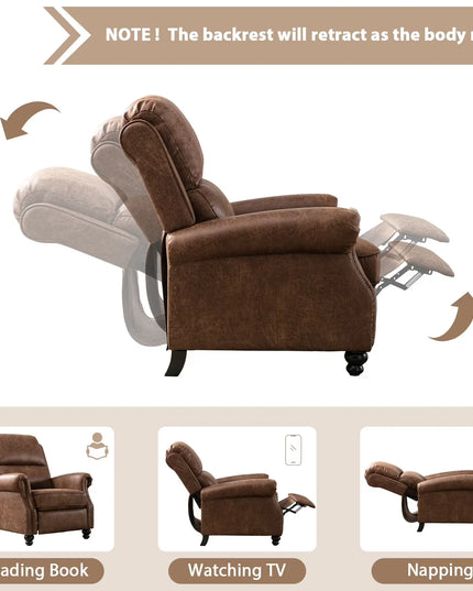 Rivet Pushback Recliner Armchair - Faux Leather Accent Chair, Adjustable, 3 Colours