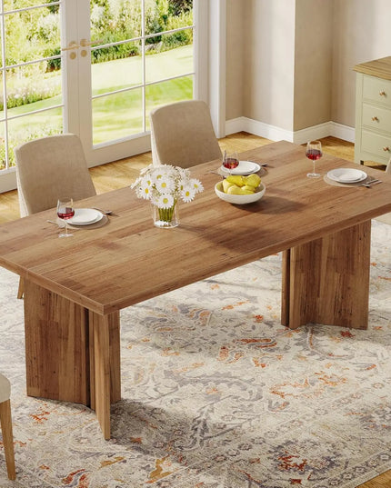 63-Inch Walnut Farmhouse Dining Table - Seats 4 to 6, Heavy Duty, Chairs Not Included
