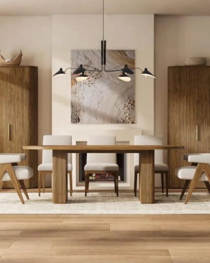Extendable Dining Table with Fluted Pedestal Base - 63 to 86 Inches, Seats 4 to 10, Walnut