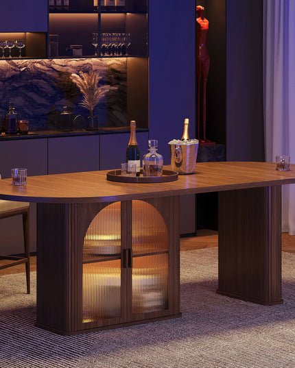 Walnut 70-Inch Oval Dining Table - Seats 6 to 8, 2-Tier Storage and LED, Table Only