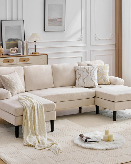 4-Seat Corner Sleeper Sofa - Velvet and Chenille, Removable Cushions, 101.5 Inches