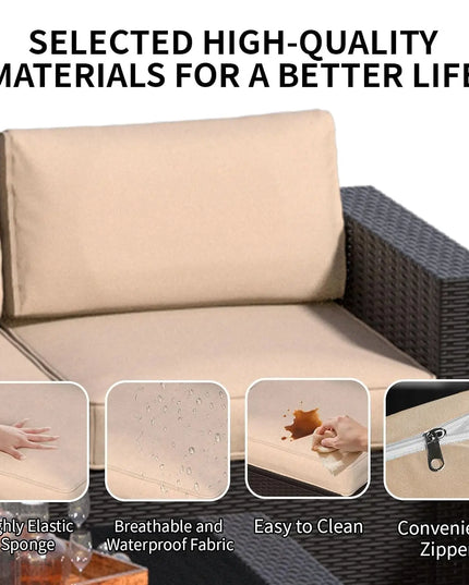 7-Piece Slanted-Back Patio Sectional - Modular Rattan with Dual-Tier Glass Coffee Table