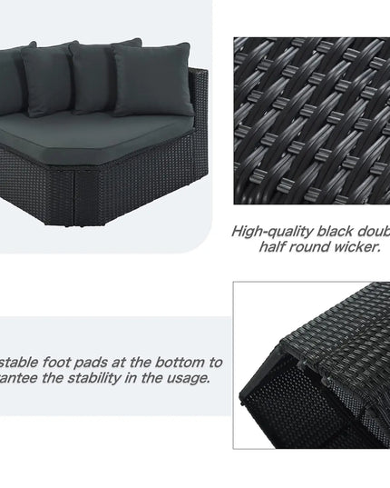 7-Piece All-Weather Rattan Conversation Set - Tempered Glass Table and Striped Pillows
