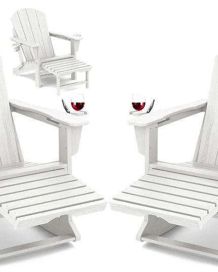 Adirondack Rocking Chairs, Set of 2 - HDPE with Retractable Footrests and Cup Holders
