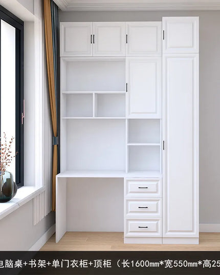 Modular Sliding-Door Wardrobe with 6 Drawers - White MDF Storage, 200kg Capacity