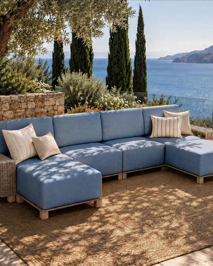 6-Piece U-Shape Patio Sectional - 2 Armchairs, 2 Armless, 2 Ottomans, 10-Inch Cushions