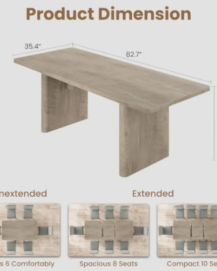 Space-Saving Extendable Dining Table - 63 to 82.7 Inches, Rounded Corners, Grey