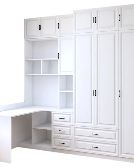 Modular Sliding-Door Wardrobe with 6 Drawers - White MDF Storage, 200kg Capacity