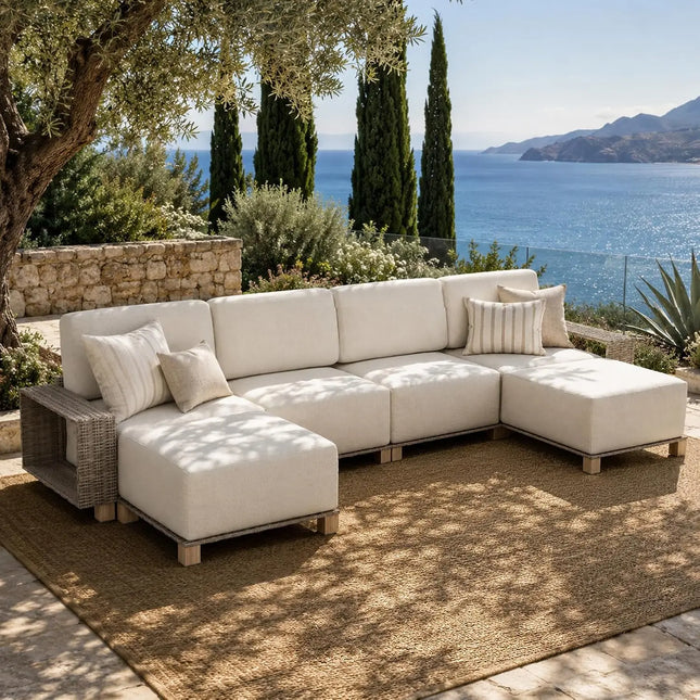 6-Piece U-Shape Patio Sectional - 2 Armchairs, 2 Armless, 2 Ottomans, 10-Inch Cushions