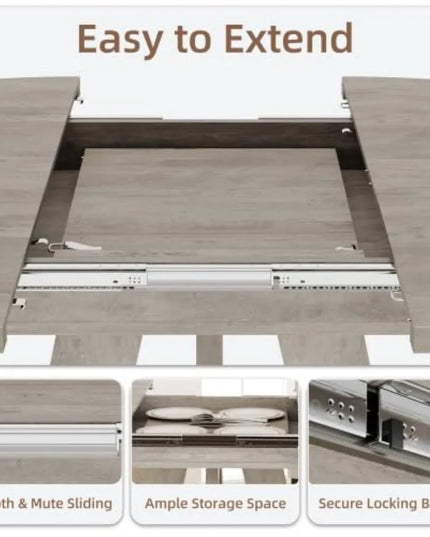 Extendable Round Dining Table in Grey - 47 to 63 Inches, Seats 4 to 8, Table Only