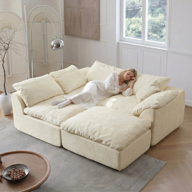 L-Shaped Modular Cloud Couch Sofa Bed - Removable Cushions, 275x175x70cm, 5 Colours