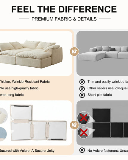 L-Shaped Modular Cloud Couch Sofa Bed - Removable Cushions, 275x175x70cm, 5 Colours