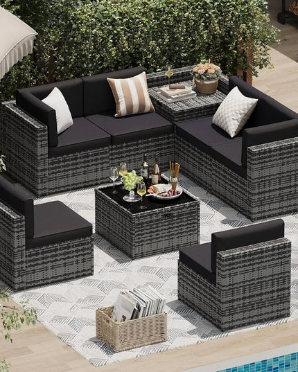 8-Piece Wicker Patio Set with Storage Table - Includes 2 Waterproof Covers, Modular