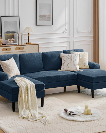 4-Seat Corner Sleeper Sofa - Velvet and Chenille, Removable Cushions, 101.5 Inches
