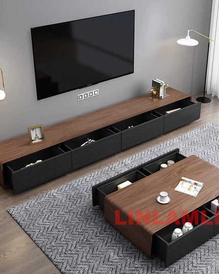 2-Piece Living Room Set - Coffee Table and TV Stand with Storage Cabinets, 4 Finishes