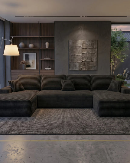 131-Inch Boneless Corduroy Cloud Sofa - U-Shaped Sectional Sofa Bed, No Assembly