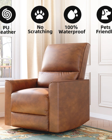 Swivel Rocker Recliner Glider Chair - Deep Seat PU Leather in Beige, Brown or Grey