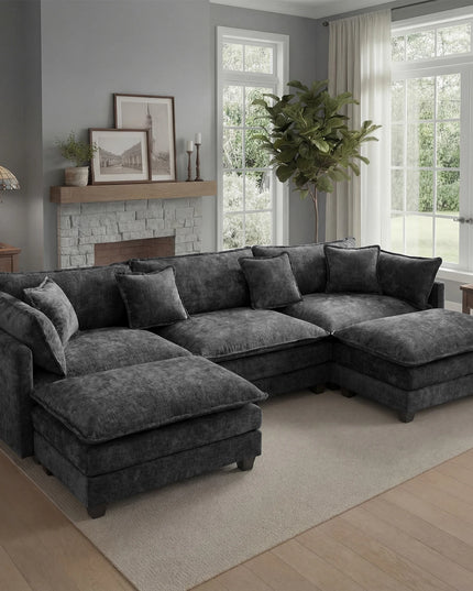 113-Inch Cloud Modular Sectional Sofa with Ottoman - 23.6-Inch Deep Seat, 4 Colours
