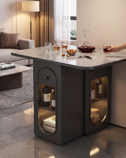 Modern Foldable Dining Table With Cabinets in use
