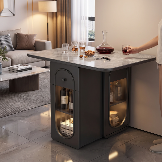 Modern Foldable Dining Table With Cabinets in use